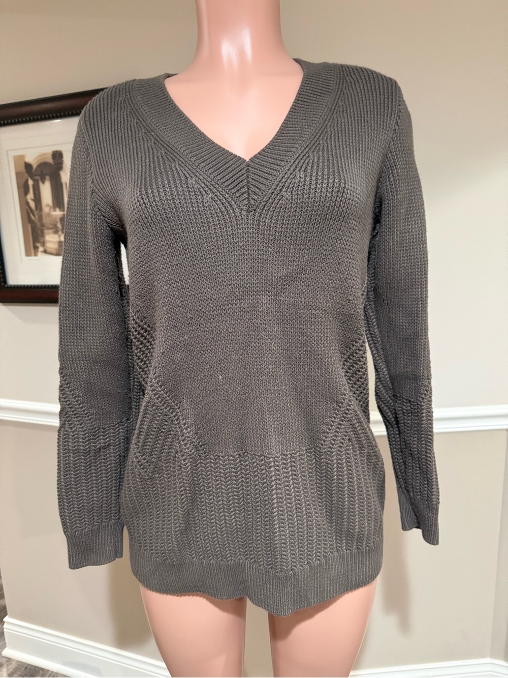 Athleta Charcoal Gray V-Neck Knit Sweater